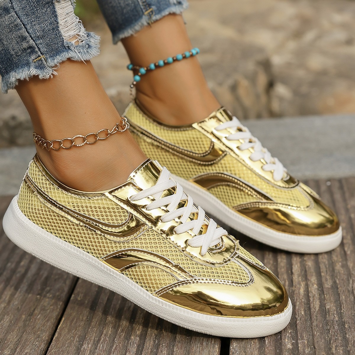 Knit Fabric Lace Up Sneakers - Neue frauen Turnschuhe Atmungsaktive Gestrickte Mesh