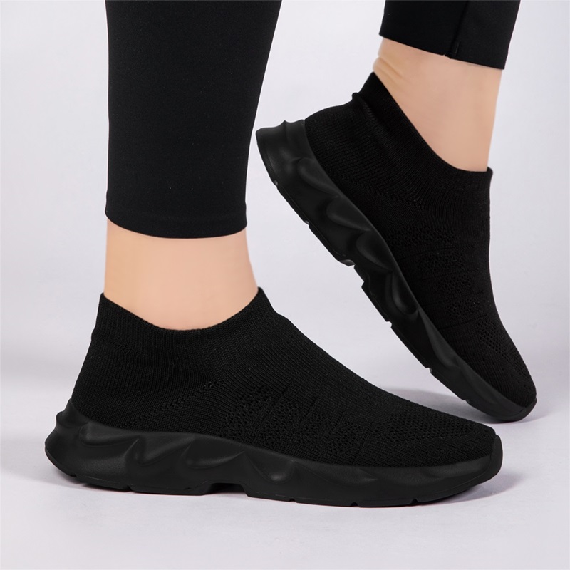 Knit Fabric Lace Up Sneakers - Damen-Slip-On-Walking-Schuhe aus Mesh-Strick, atmungsaktive, leichte Freizeit-Sneaker,