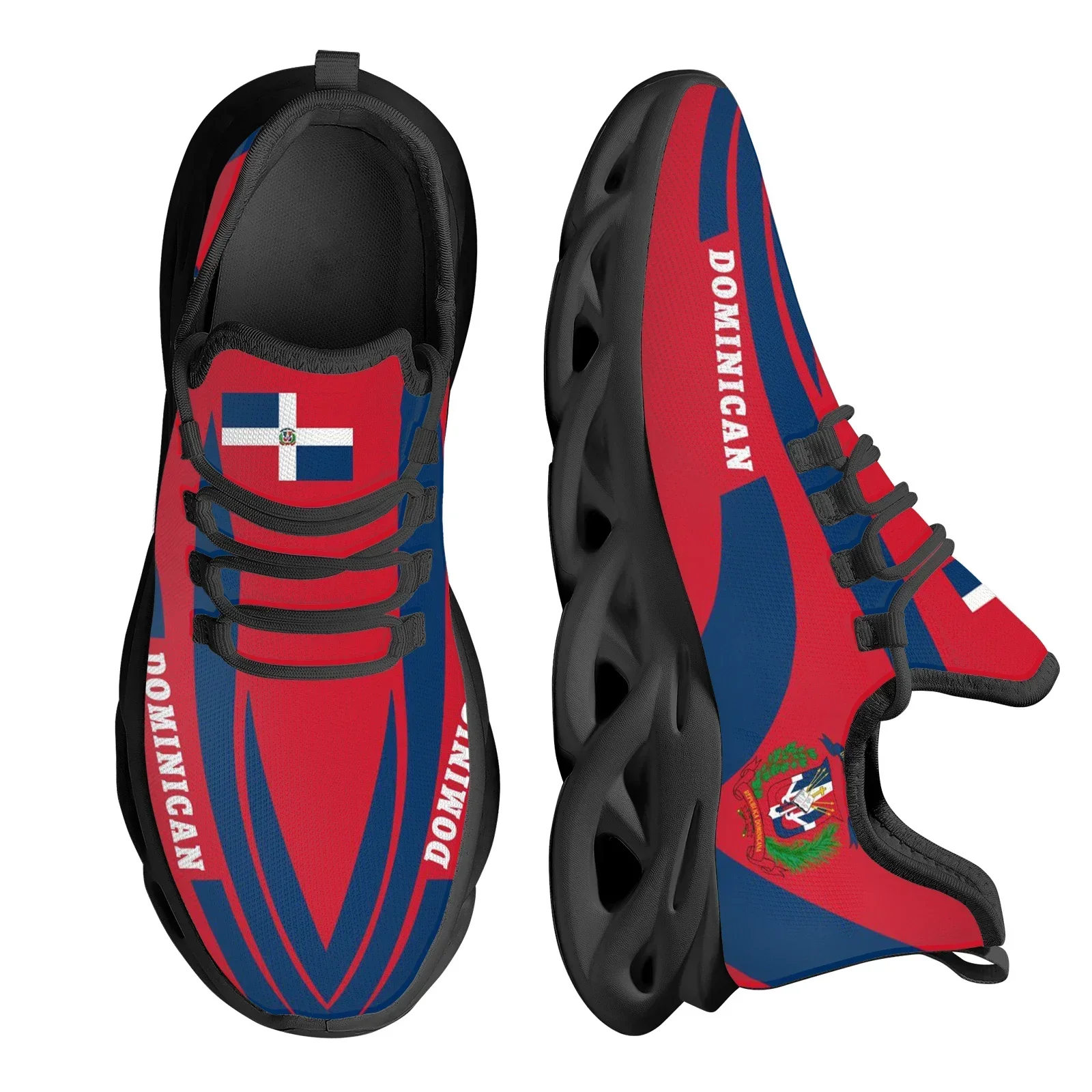Knit Fabric Lace Up Sneakers - Dominikanische Flagge Nationales Wappen Design Leichte
