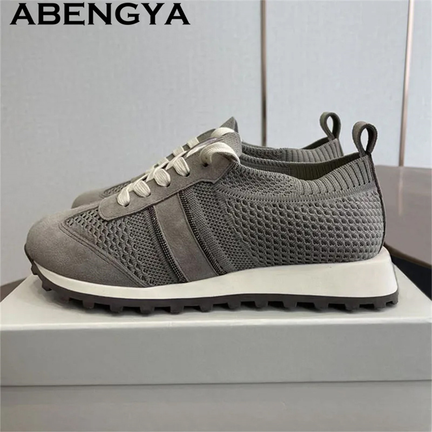 2026 Frühling Bestseller Gestr – Knit Fabric Lace Up Sneakers Bewertung und Preis