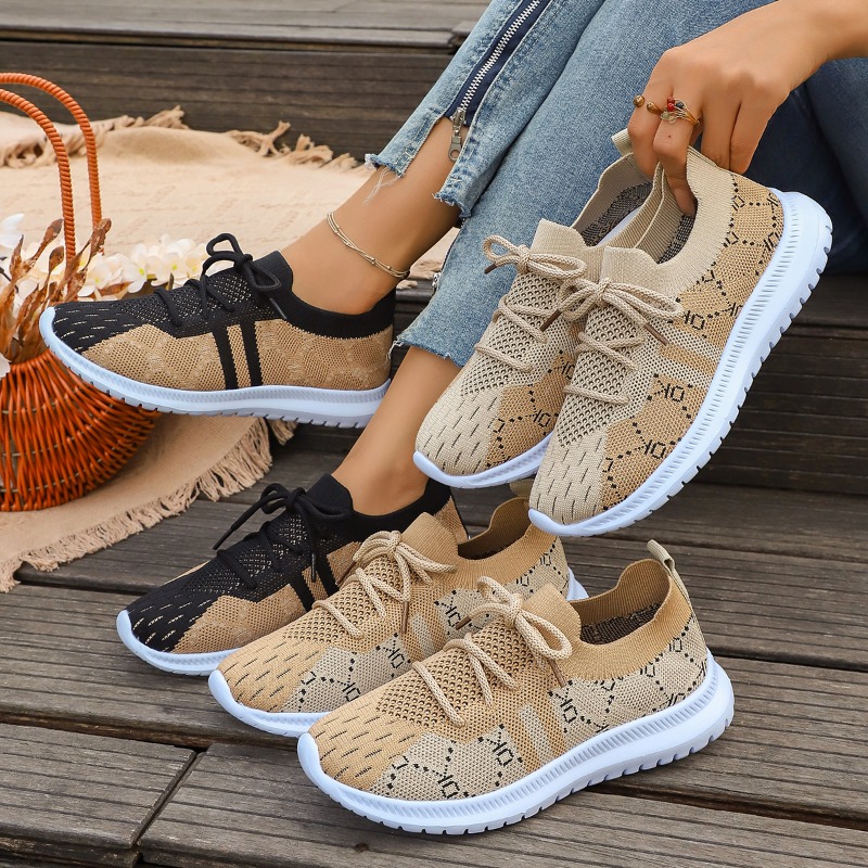 2026 Neue Schnürschuhe für Dam – Knit Fabric Lace Up Sneakers Bewertung und Preis