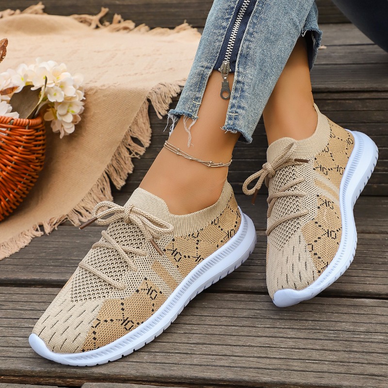 2026 Neue Schnürschuhe für Dam – Knit Fabric Lace Up Sneakers Bewertung und Preis